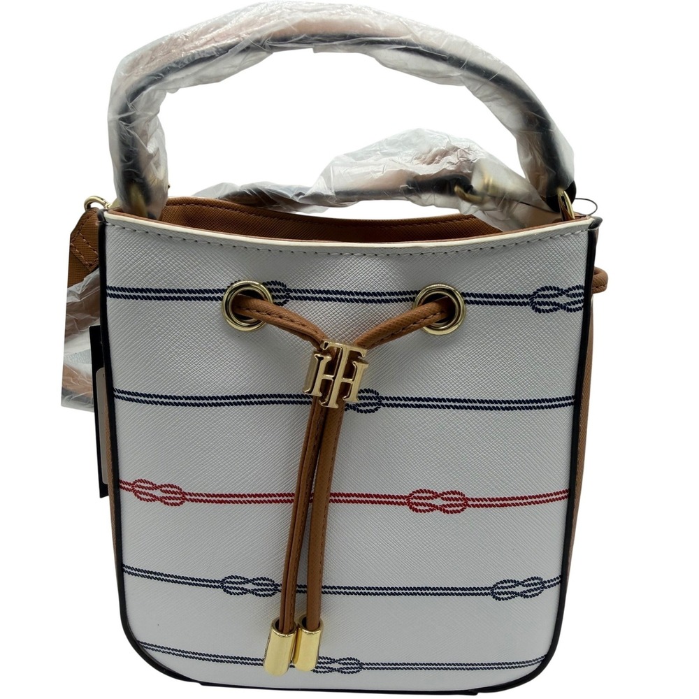 Tommy Hilfiger Bucket Bag Women Small White Nautical Rope‎ Knot Crossbody NWT - Picture 2 of 12